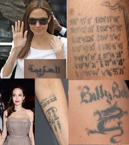 A picture of Tattoos of Angelina Jolie.